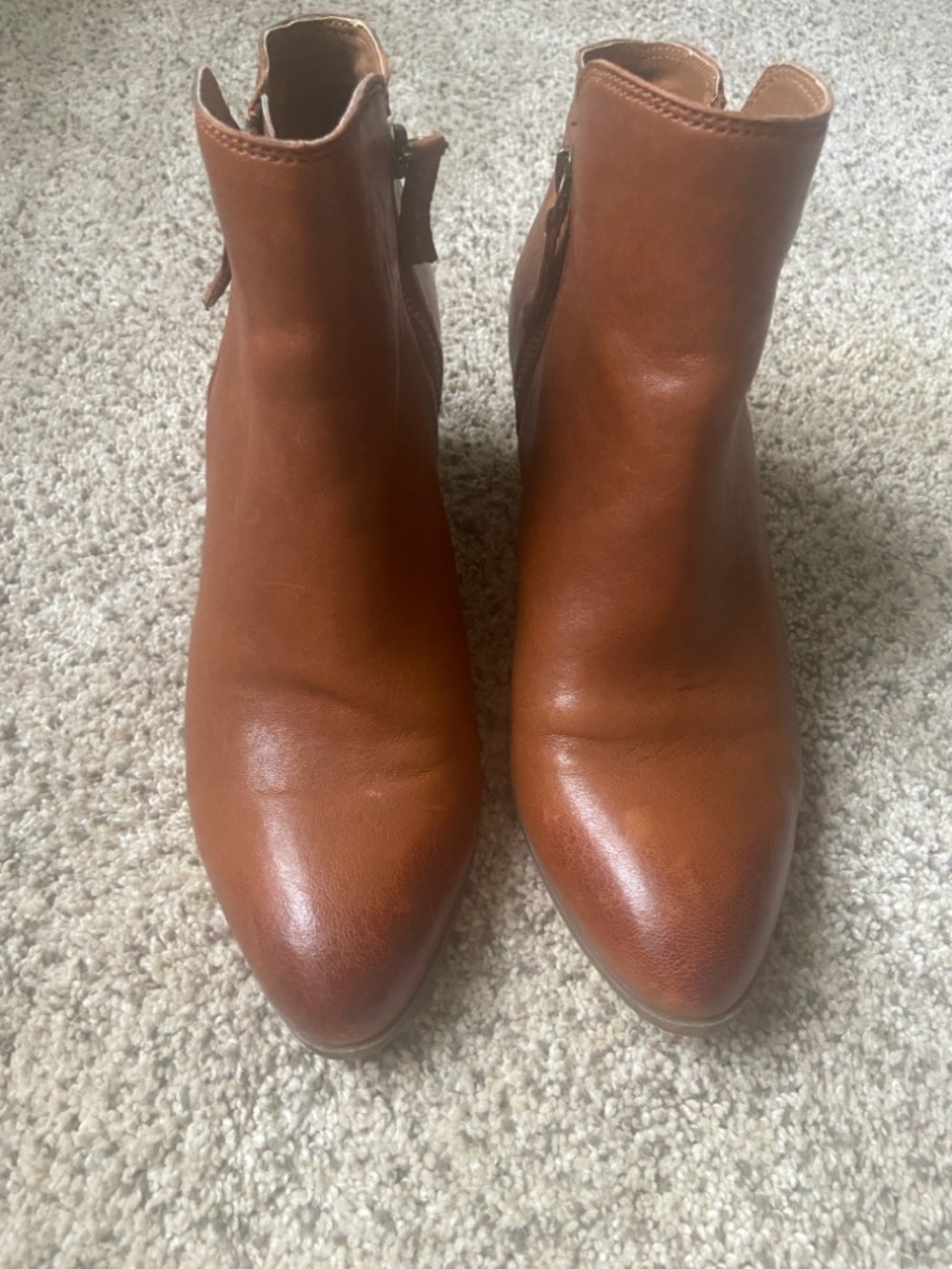 Frye ‘Judith’ double zipper Leather Ankle Boots in Cognac Brown - Women